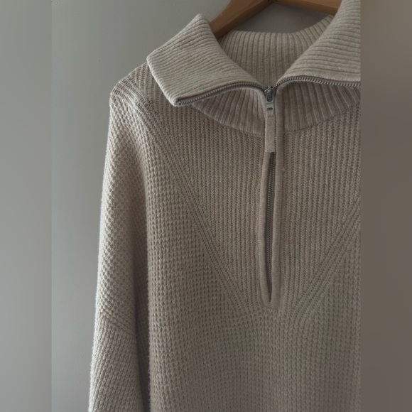 Aerie CozyUp Waffle Knit Quarter Zip Pullover Sweater - Cream - Large - Picture 5 of 6